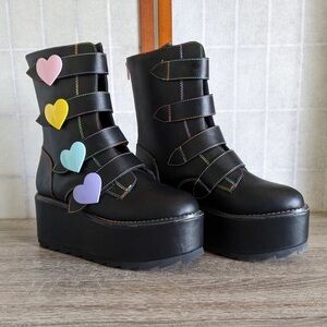 YRU Karma pastel heart valentine platform boots